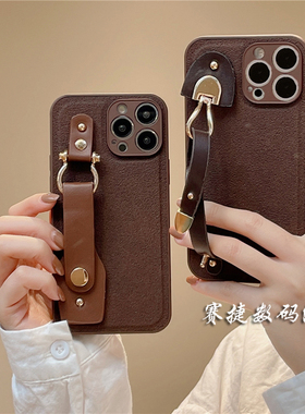 小众复古皮质咖色手腕带vivo Y73s手机壳Pro轻奢Y77E网红Y78+女款X27/X30/X80/X90创意S16/S10/S12/S15/S17软