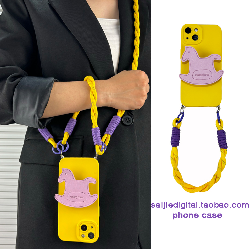 气质紫色摇摇木马支架适用三星s25/s24/s23/s22手机壳+斜挎挂绳Ultra手拎A52s女A53撞色A54可背A55硅胶软套女