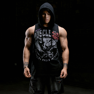 肌肉狗 怒目咆哮 潮牌运动背心男夏季凉感宽松连帽训练服健身上衣