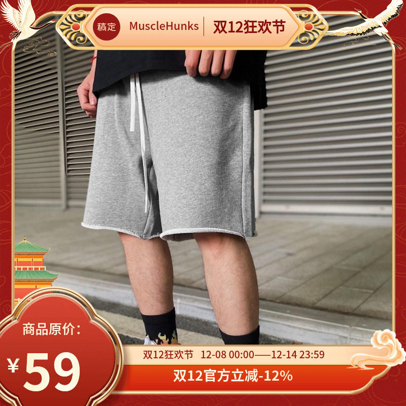 MAXPOWER夏季新款日系复古男装纯色毛圈短裤运动休闲街舞五分裤