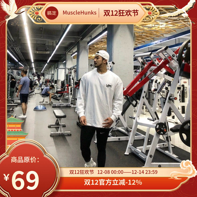 肌肉潮牌宽松兄弟休闲长袖T恤男