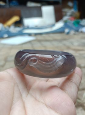 巴西纯天然烟灰紫玛瑙手镯手工雕刻水润冰透无烧原石女礼手环242
