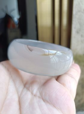 一物一拍天然原石白玛瑙手镯冰透水润圆滑原石无烧女手环礼254