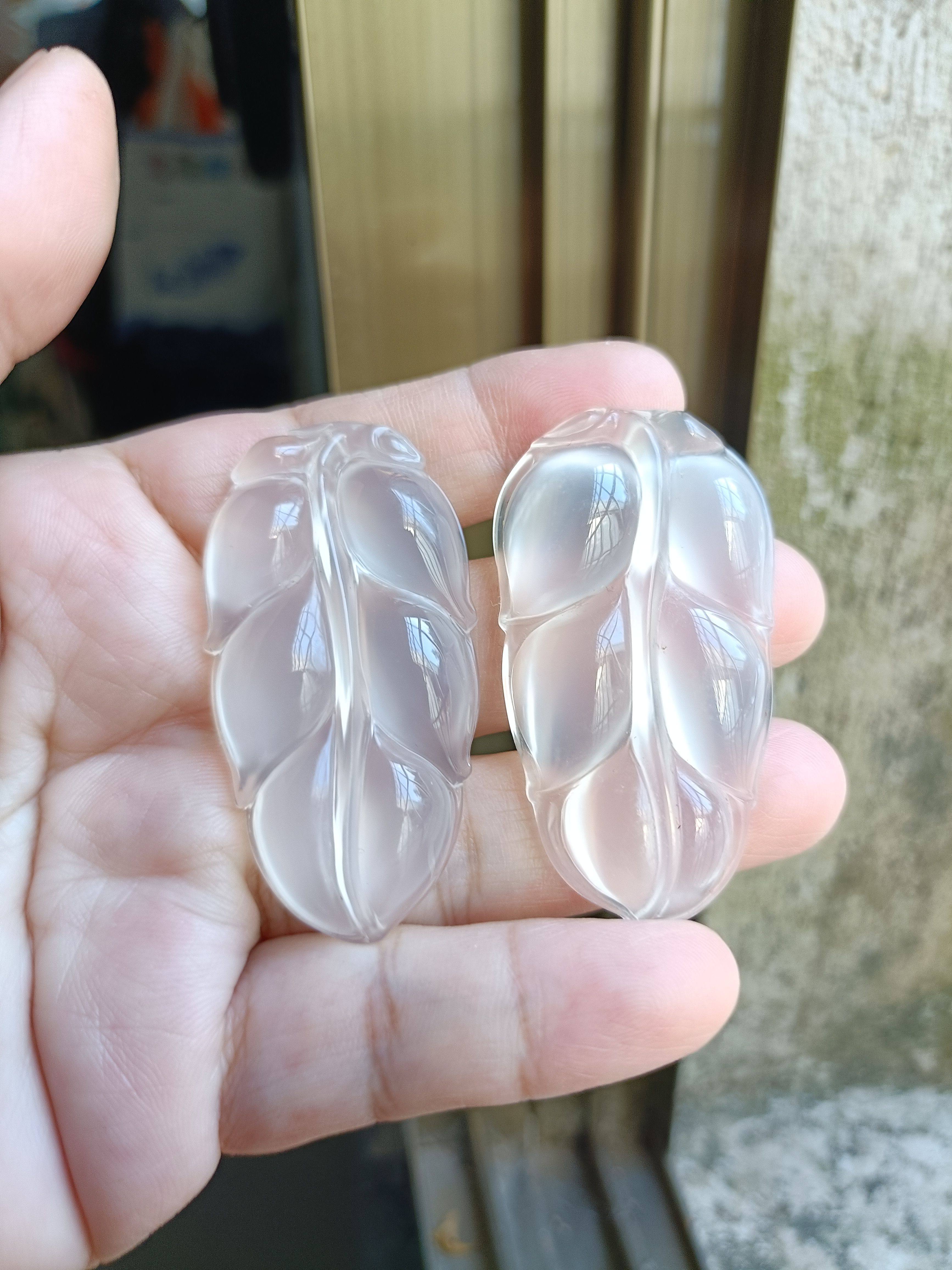天然冰种玉髓树大叶子吊坠翡翠款高冰玛瑙玉石镶嵌裸石项链54