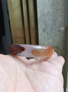 天然巴西玛瑙象形玉髓玉石手镯手环冰透风景象形中宽加厚158