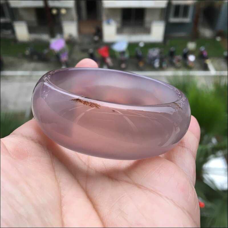 巴西纯天然无烧原石灰紫玛瑙手镯灵性小水草加宽加厚女环礼86