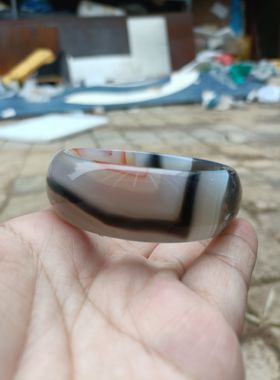 巴西天然多色红黑白灰玛瑙手镯加宽加厚原石无烧送妈妈女友礼245