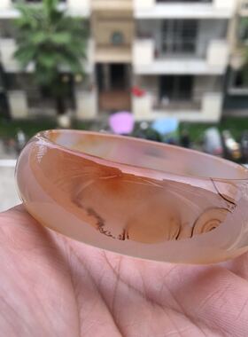 精美象形图案纯天然玛瑙手镯加宽加厚鹅黄原石玉髓女礼水润光泽34