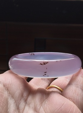 佳石琦缘天然灵性黑色水草紫罗兰底色玛瑙手镯加厚款女原石礼61