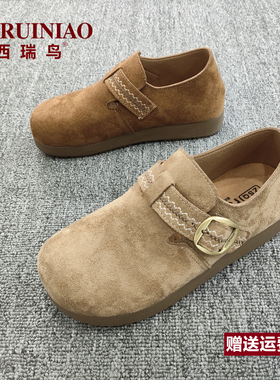 西瑞鸟女鞋2026春季新款磨砂圆头厚底轻便柔软勃肯鞋鞋休闲运动鞋