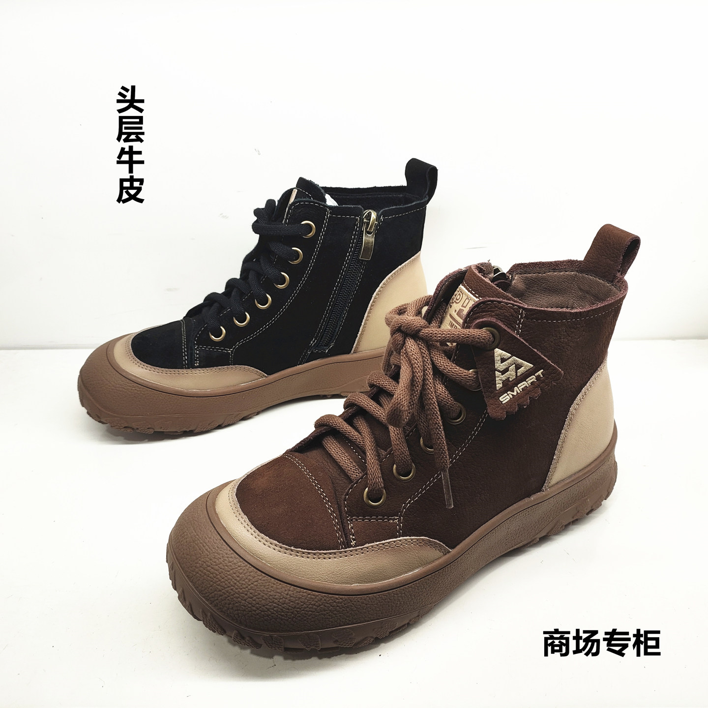 商场牛皮高邦鞋2025新款加绒女鞋