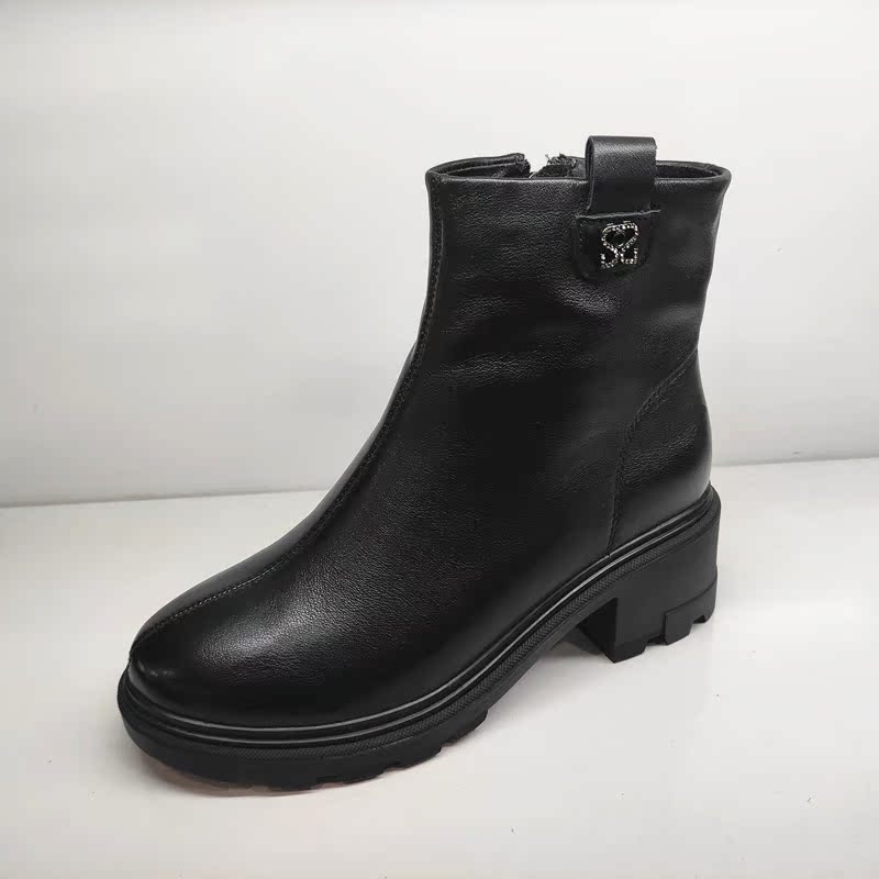 科王粗跟加绒马丁靴全牛皮切尔西