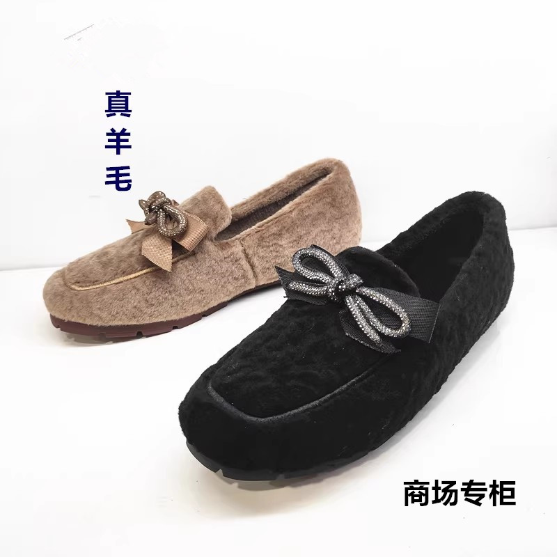 商场撤柜加绒羊羔毛乐福鞋女