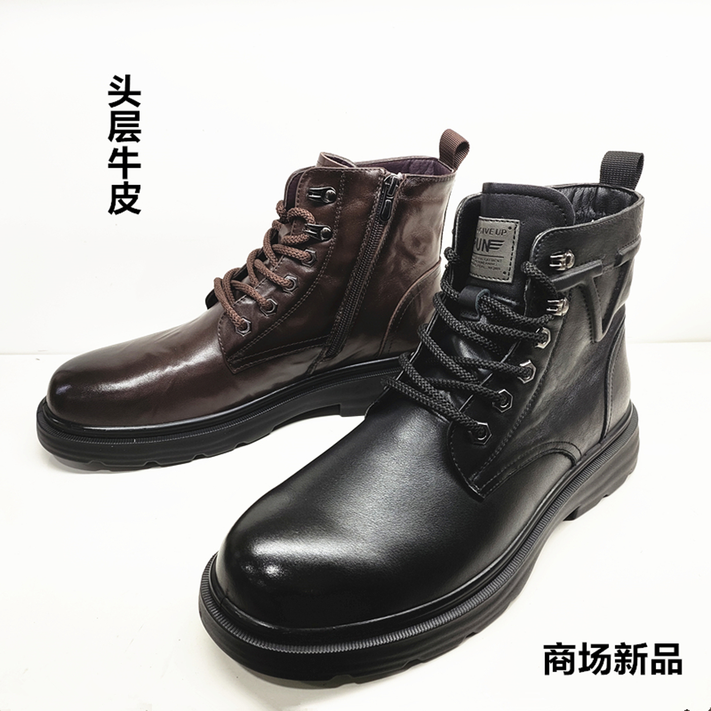 蜘蛛豹头层牛皮马丁靴2025男鞋真皮厚底耐磨高帮加绒英伦休闲皮靴