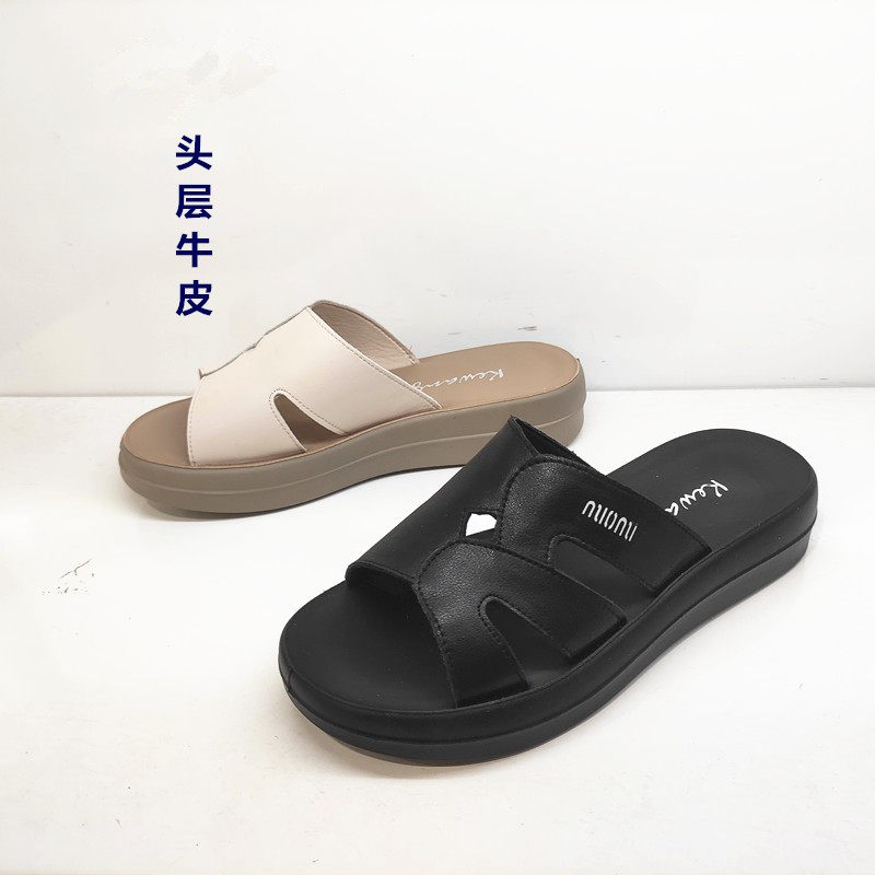 商场超纤平底鞋休闲真皮女凉拖鞋