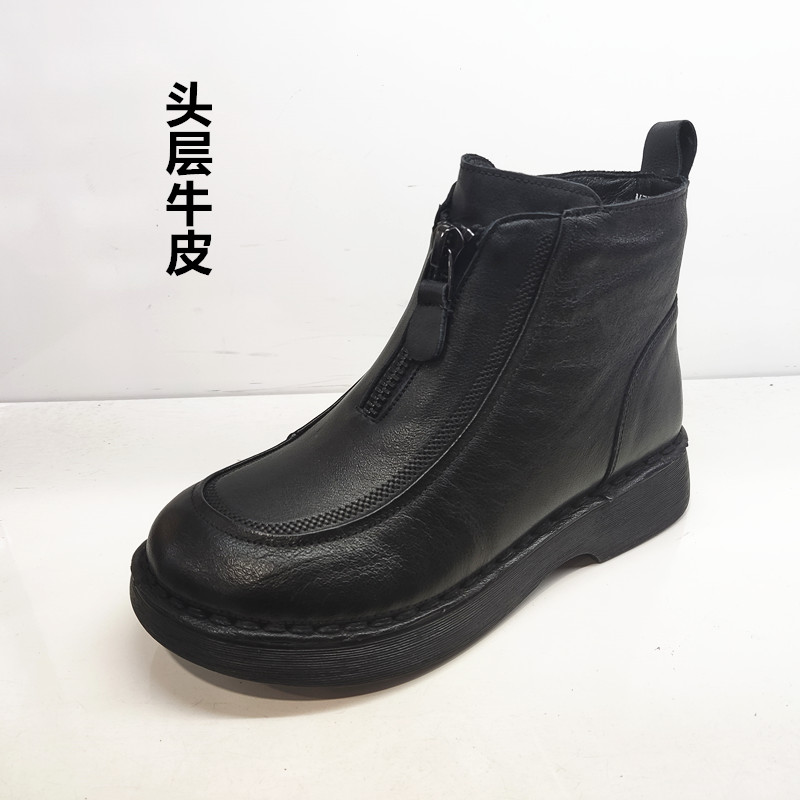 平底马丁靴加绒耐磨橡胶真皮女靴