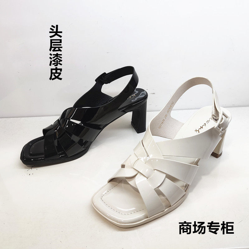 交叉2024年漆皮百搭一字带高跟鞋