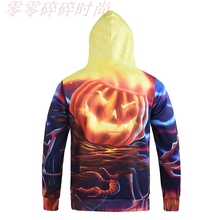 男 卫衣套头帽衫 2019秋冬亚马逊ebay新款 南瓜灯连帽上衣3D印花长袖