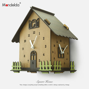 双面挂钟现代三面时钟田园静音木质石英钟表壁钟创意 Mandelda欧式