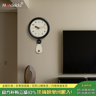 Mandelda免打孔中古风挂钟客厅家用轻奢大气创意简约时钟表挂墙