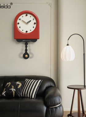 Mandelda免打孔中古风挂钟客厅家用摆钟表2025新款创意时钟挂墙