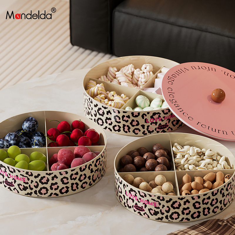 满得达果盘高级感轻奢家用客厅茶几多层零食糖果盘带盖密封干果盘