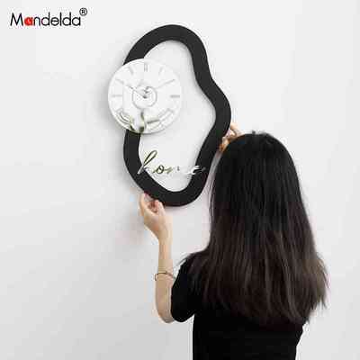 Mandelda免打孔现代简约挂钟客厅家用艺术大气餐桌轻奢时钟表挂墙