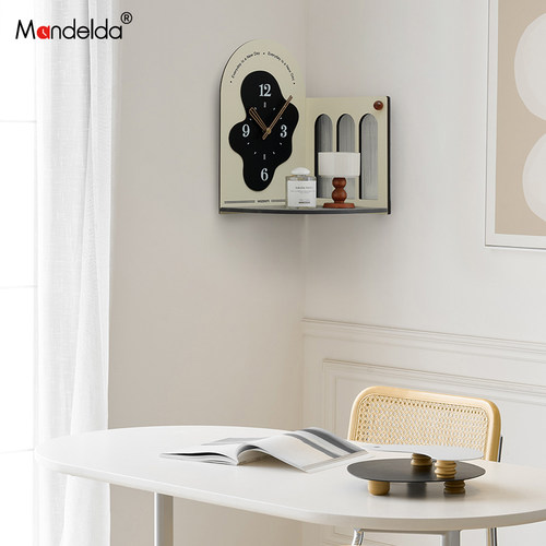 客厅家用拐角置物架时钟表