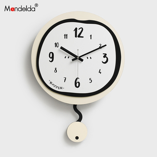 Mandelda免打孔现代简约钟表挂钟客厅时尚 饰墙 家用创意摇摆时钟装