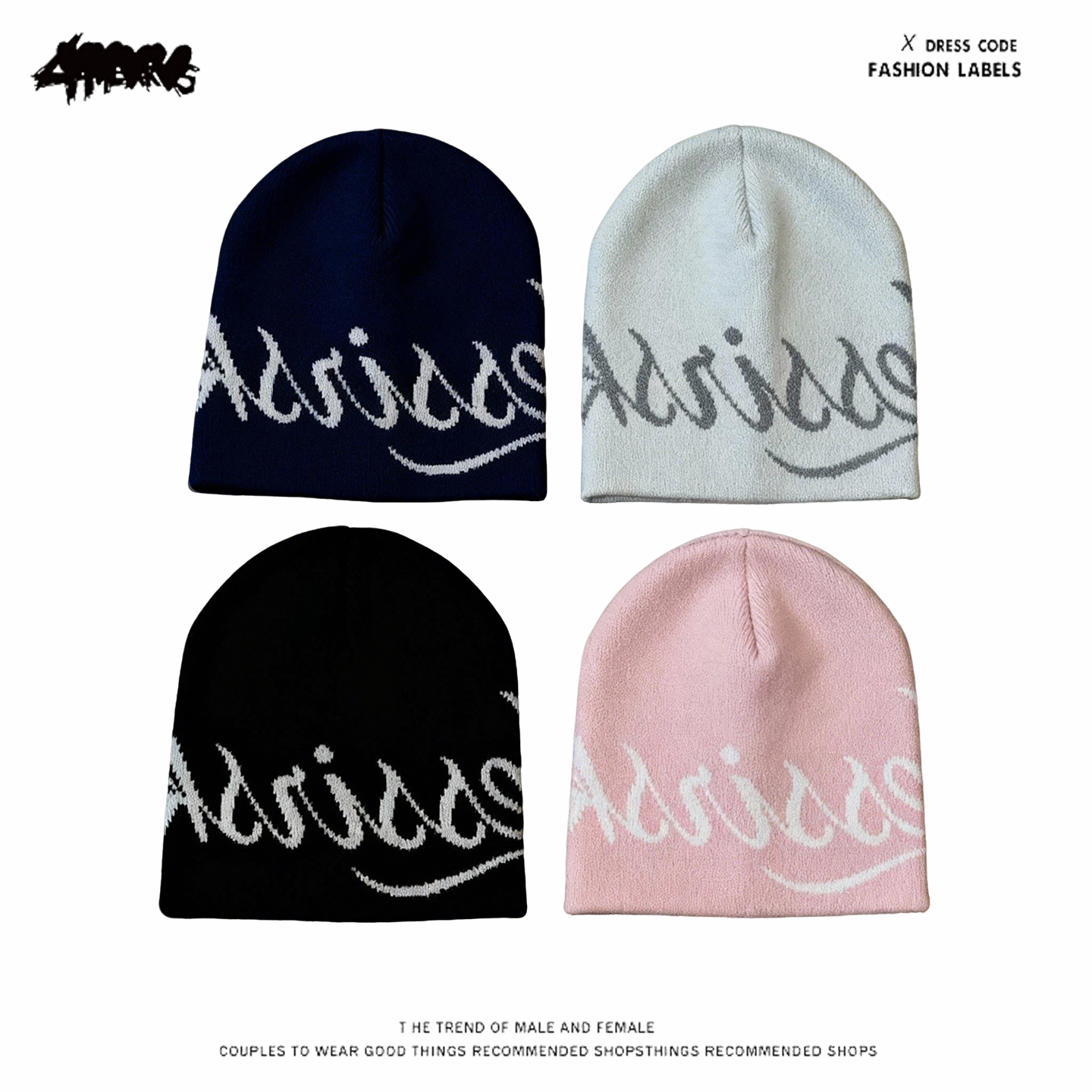 y2k hoodie~美式ins花体字提花毛线帽男女通用冷帽秋冬保暖针织帽