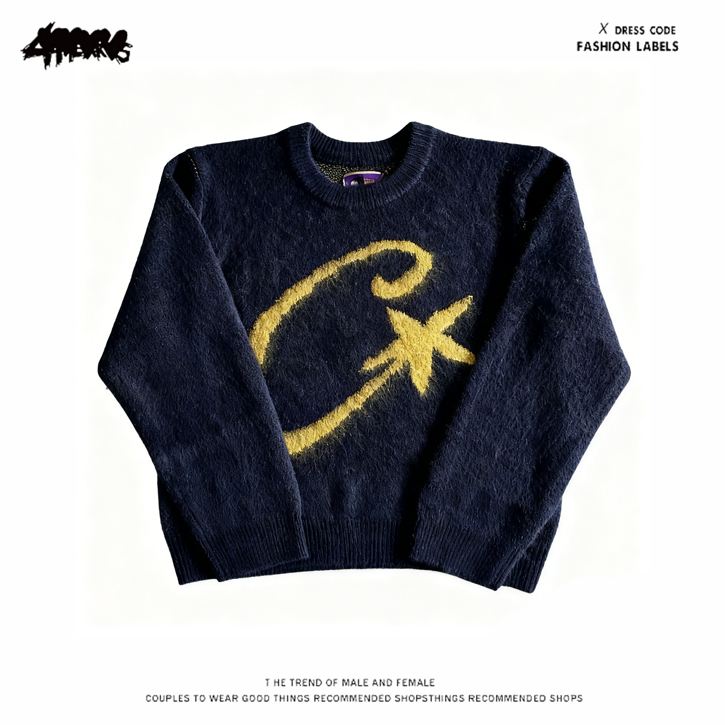 美式小众街头潮流字母印花毛衣男女宽松套头圆领长袖百搭针织衫