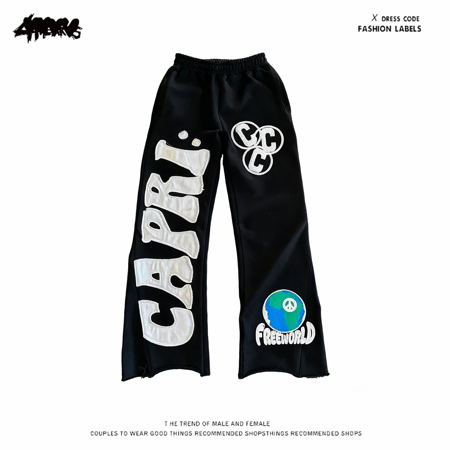 y2k hoodie~高街风黑色字母印花卫裤男女宽松美式小众潮牌长裤
