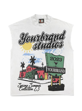 youlrand studiqs 美式复古无袖T恤男女小众设计感宽松背心上衣