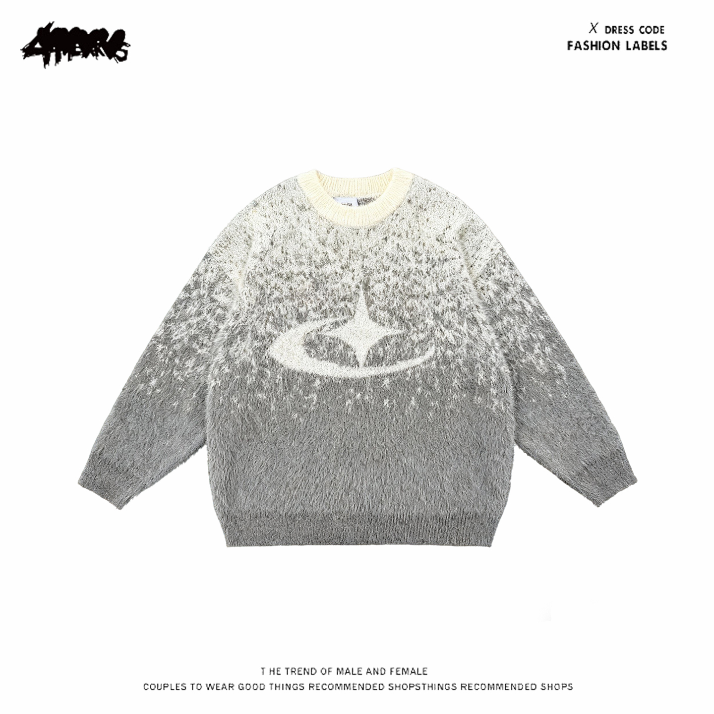 y2k hoodie~街头风渐变拼色羊绒衫女圆领长袖宽松保暖毛衣针织衫