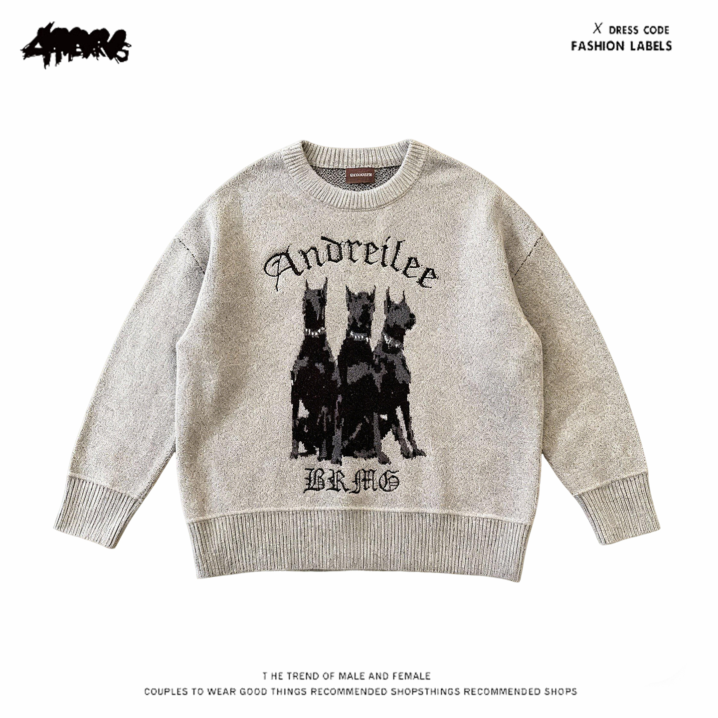 y2k hoodie~美式小众嘻哈风圆领套头针织衫男女宽松长袖毛衣国潮