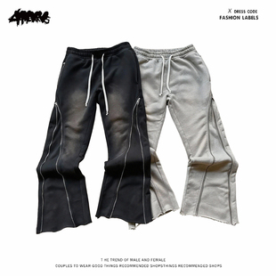 y2k hoodie~美式设计感拉链卫裤男女同款抽绳直筒长裤百搭休闲裤