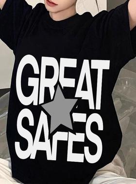 GREAT SAFES  260克重磅纯棉！设计感小众字母印花慵懒风短袖t恤