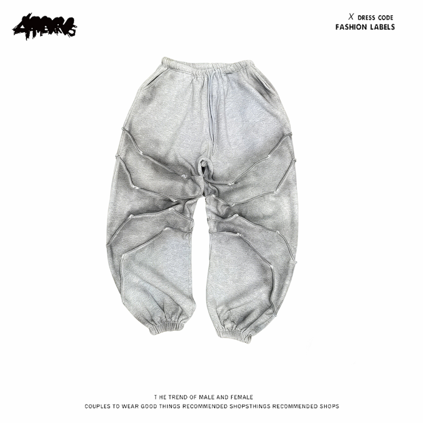 y2k hoodie~美式街头风不对称拼接工装裤男女宽松设计感长裤灰色