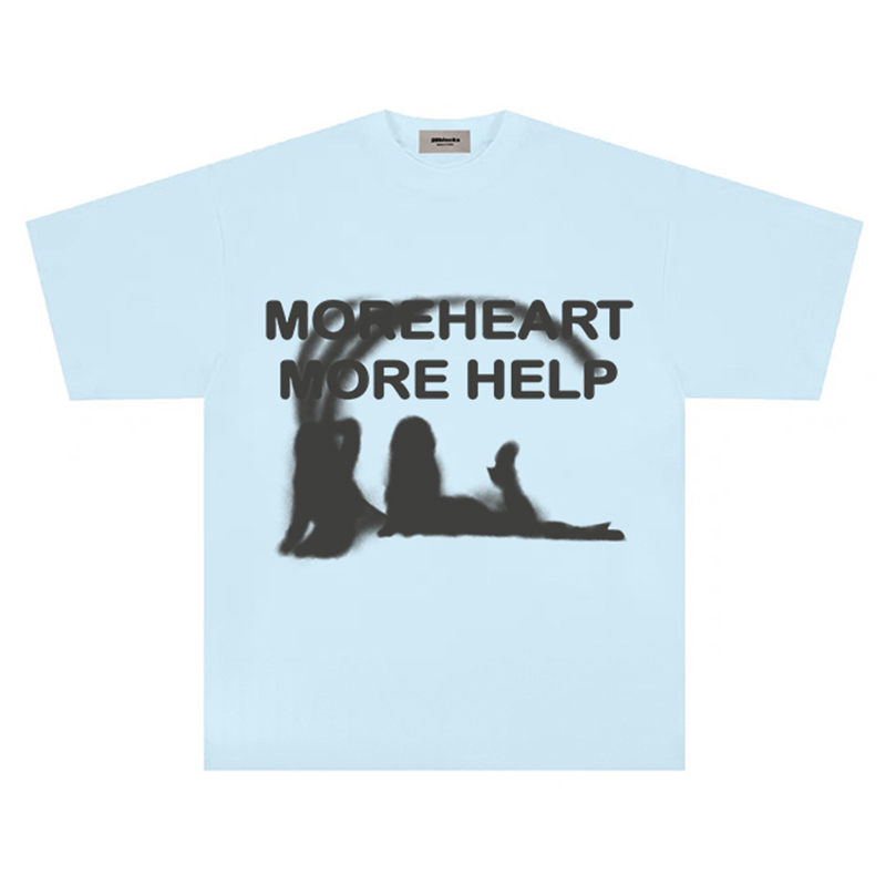 MOREHEART MORE HELP 美式复古印花宽松短袖男女小众高街潮牌t恤