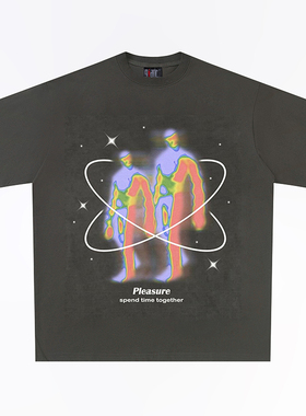 Pleasure spend time together美式潮牌复古外星人男女同款短袖T
