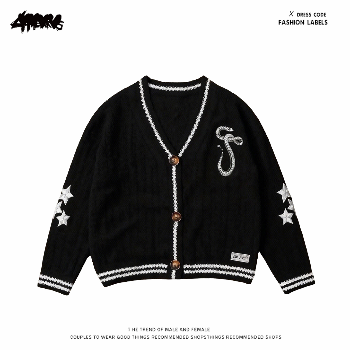 y2k hoodie~暗黑少女风星星刺绣V领开衫女长袖宽松休闲针织毛衣