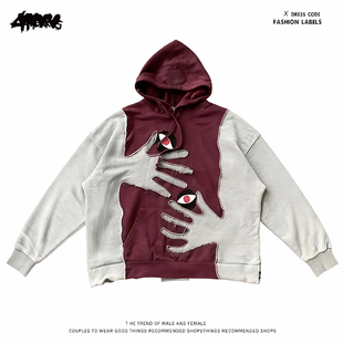 y2k hoodie~美式小众潮男女同款宽松连帽卫衣拼接嘻哈松弛感外套