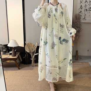 半自由休闲高级感连衣裙夏季苎麻长袖高级感袖口小众原创连衣裙