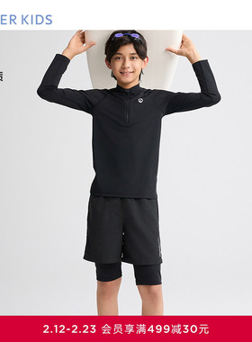 爱慕儿童夏季黑色探索男孩耐氯双层五分泳裤AK267F272