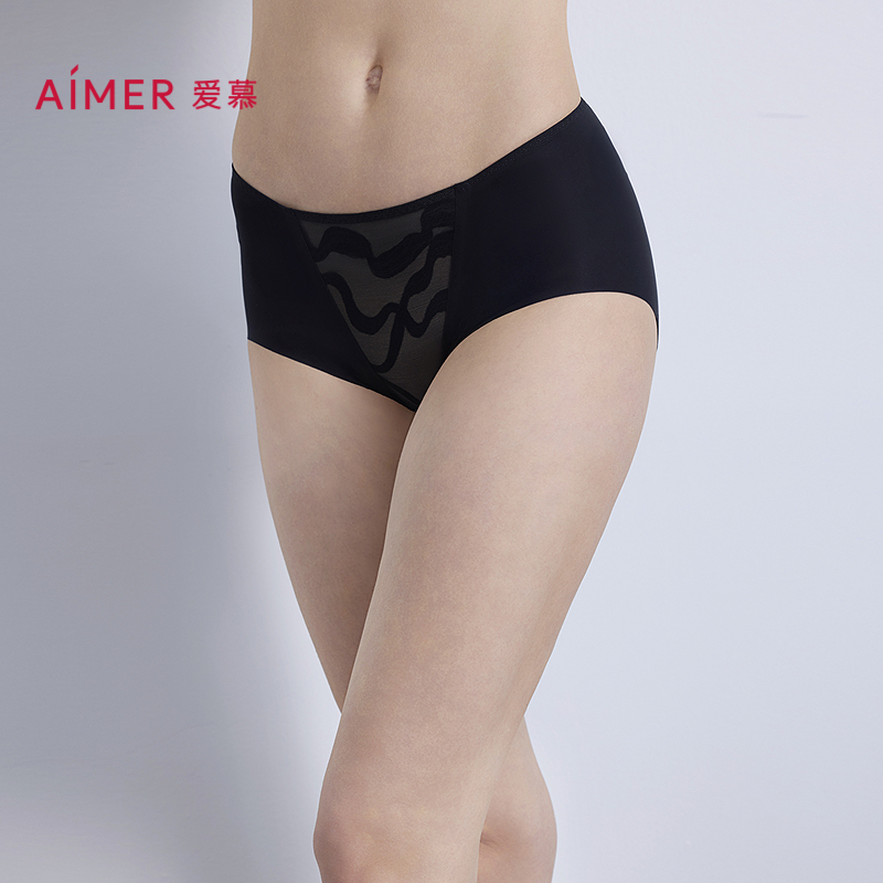 爱慕月岩内裤女棉质底裆性感蕾丝中腰平角裤AM23B561