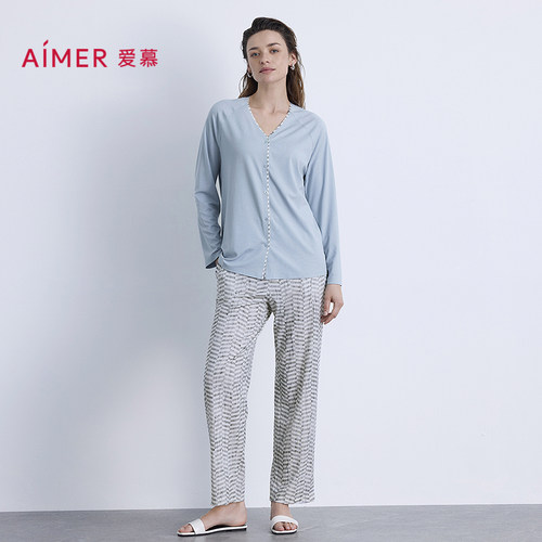 爱慕25新品海藻家居服女士柔软舒适可外穿睡衣直筒裤AM47B671