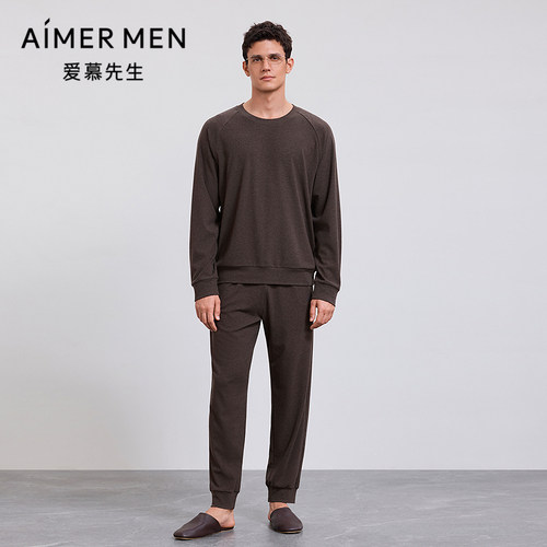 爱慕先生25秋冬1号舒适服睡衣男圆领长袖长裤家居套装NS43M641