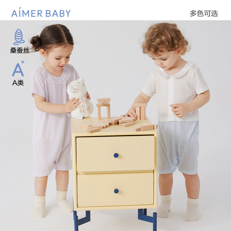 爱慕婴幼春夏丝柔甄享中性含丝短袖短裤连体爬服包屁衣