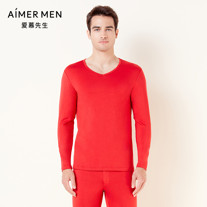 爱慕先生红色保暖内衣衣修身加厚秋冬长袖NS72D891