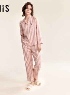 爱美丽海上钢琴师棉缎纹翻领开衫长袖上衣长裤套装IM46BUE2